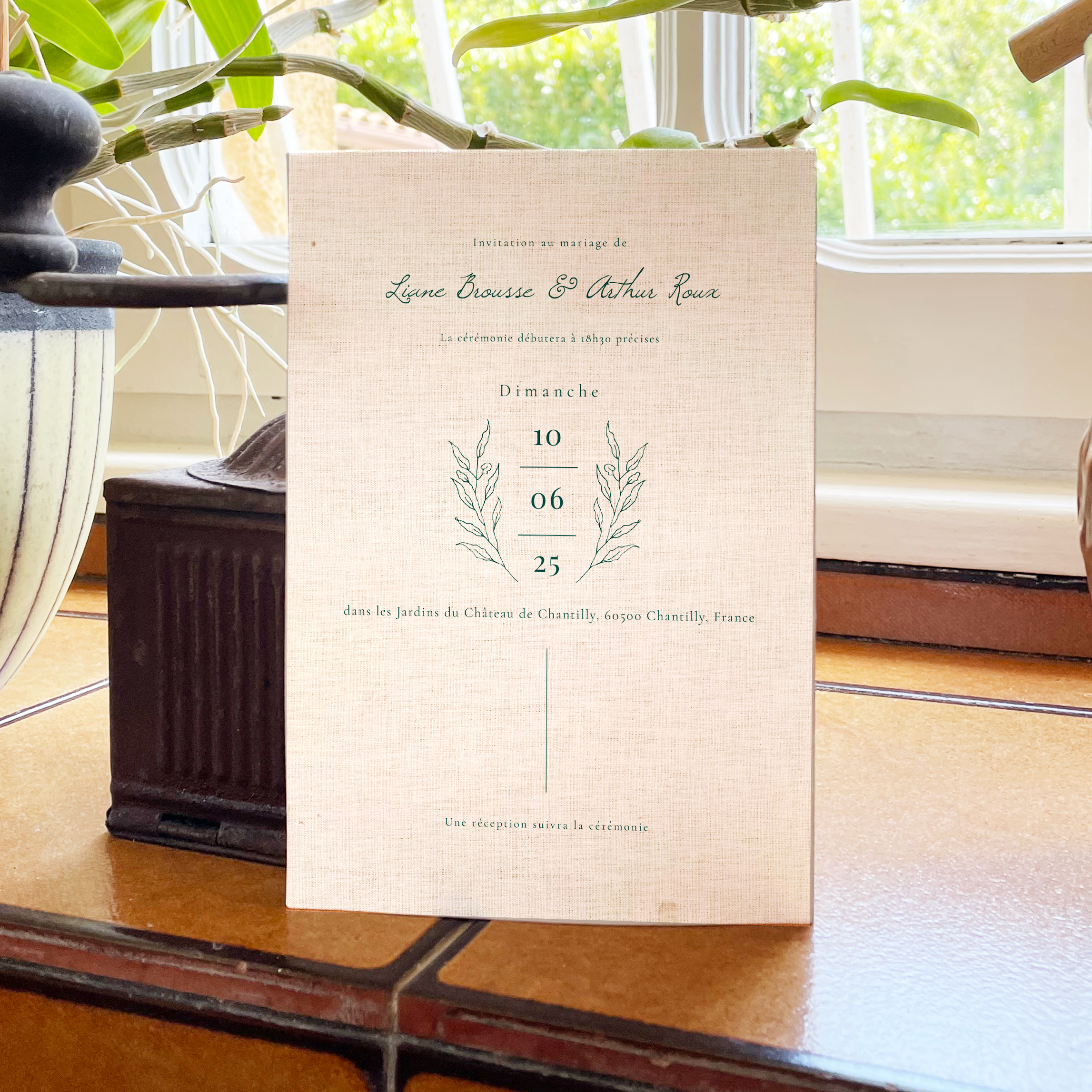 Green Linen Invitation