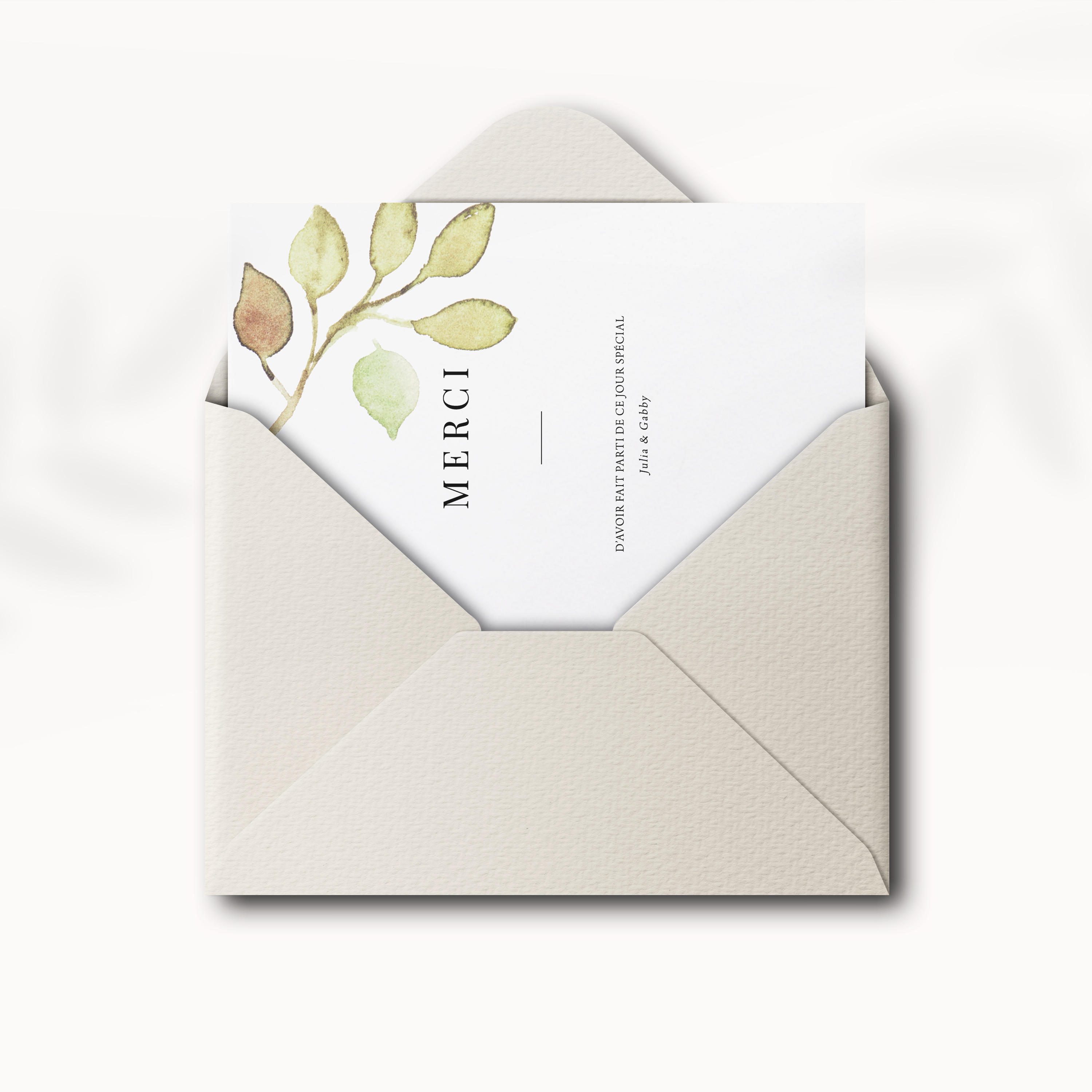 Aqua Leaf Merci - This creation offers subtle geometry supported by a calming dominant hue. The layout favors space and light, giving your words a refined frame. Crafted by our illustrators, it conveys modern aesthetics where sobriety meets sensitivity. You entrust us with your text; we integrate it precisely, harmonize the palette, and add a discreet logo if desired. Delivered exclusively in digital format, the invitation reaches your recipients instantly. Every detail reflects a demand for accuracy and flow. A premium, elegant, current correspondence designed to accompany your announcements with distinction.
