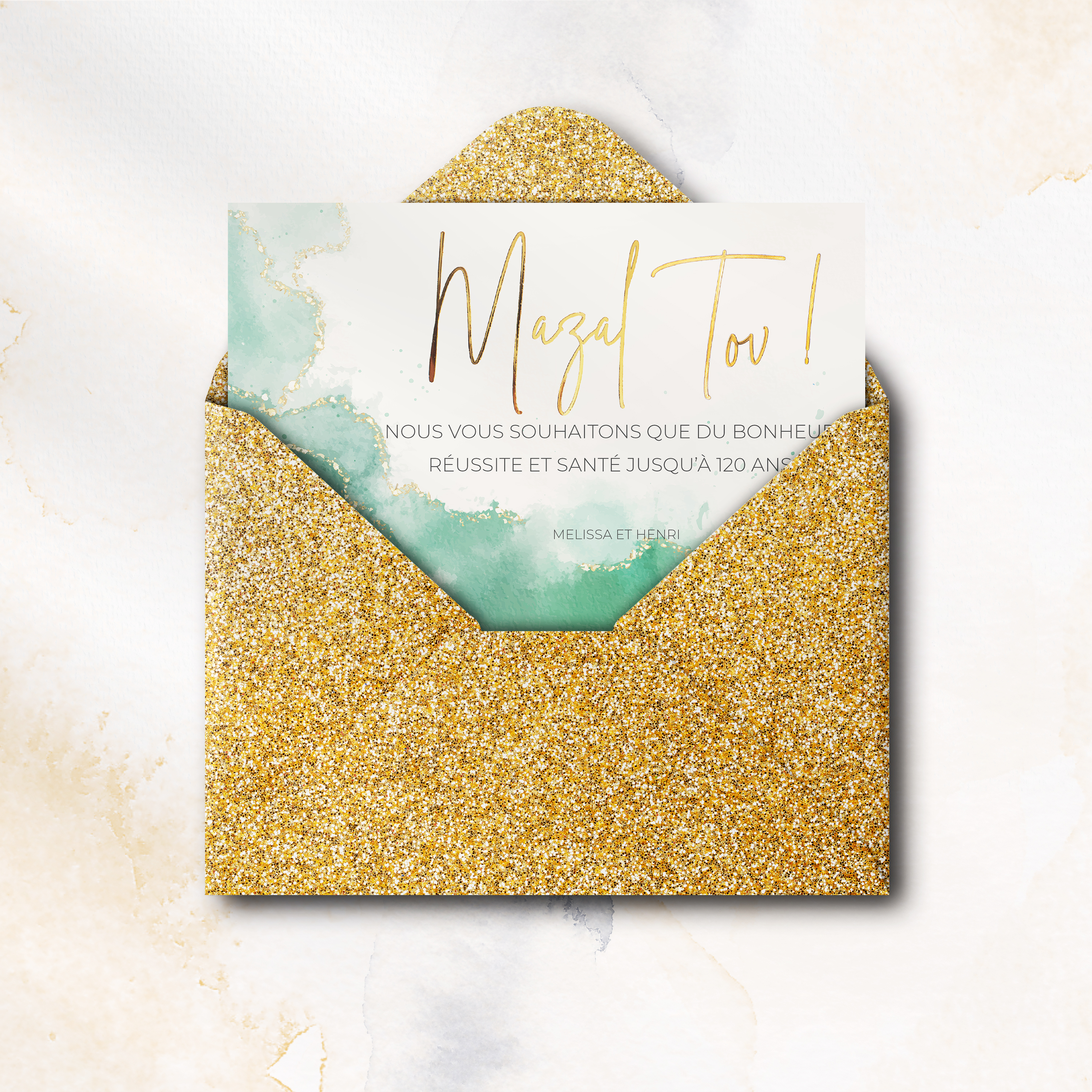 Aqua Tov Green - The drawing favors elegant rigor: confident dominant color, readable hierarchy, and regular proportions. Conceived by our illustrators, the invitation asserts premium presence without excess. We handle personalization: text integration, tone adjustments, and a discreet logo as needed. Fully digital, it reaches your guests without delay. Every detail—cadence, alignments, white-space breathing—was measured to preserve flow and poise. A contemporary, reliable, lasting correspondence.