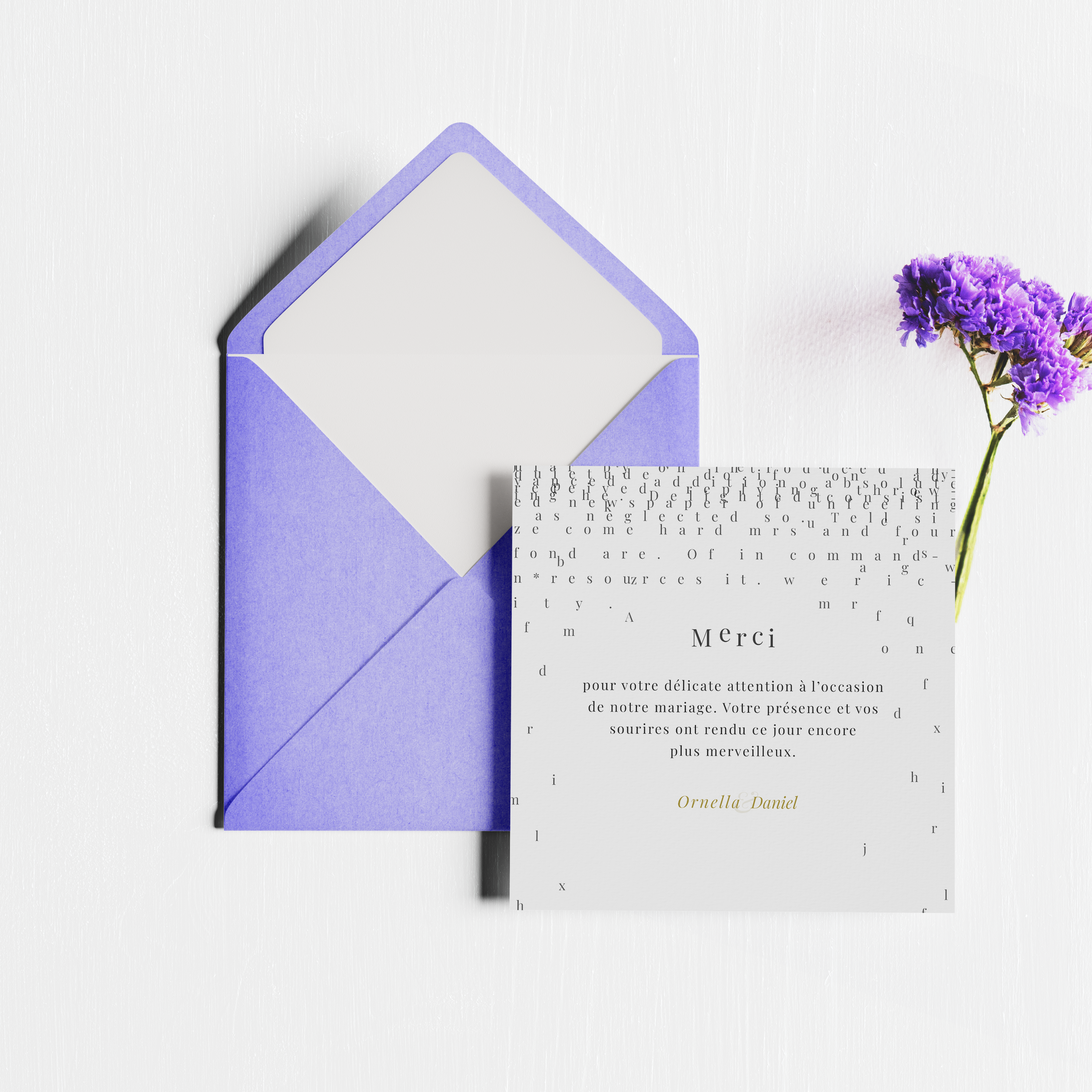 Purple Flower Thanks - The model adopts measured modernity: a luminous yet contained dominant hue, regular structure, and crisp typography. Our illustrators chose a premium language that serves readability first. We provide full personalization: integrate your text, fine-tune tones, and add a discreet logo if needed. In digital-only format, delivery is immediate and controlled. Every choice—proportions, visual rhythm, alignments—contributes to effortless reading. A contemporary, reliable, elegant correspondence.