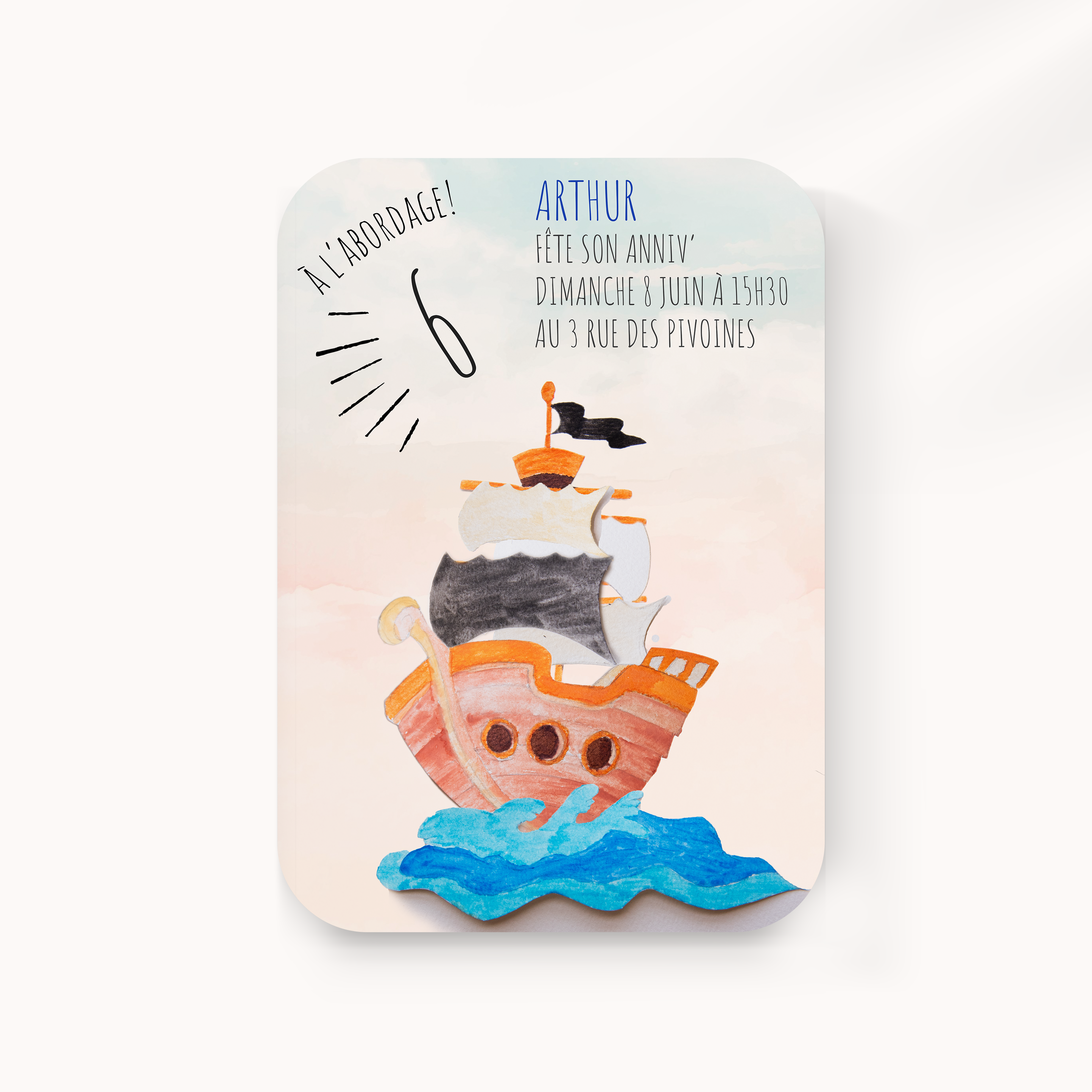 Pirate - The model asserts luminous sobriety: soft dominant hue, balanced margins, and clear typography. Our creators favored premium aesthetics that emphasize clarity and balance. We provide personalization: text integration, color harmonization, discreet logo. Fully digital, it reaches your guests instantly. Every choice—alignments, proportions, contrasts—contributes to smooth, elegant reading. A contemporary, simple, refined correspondence.