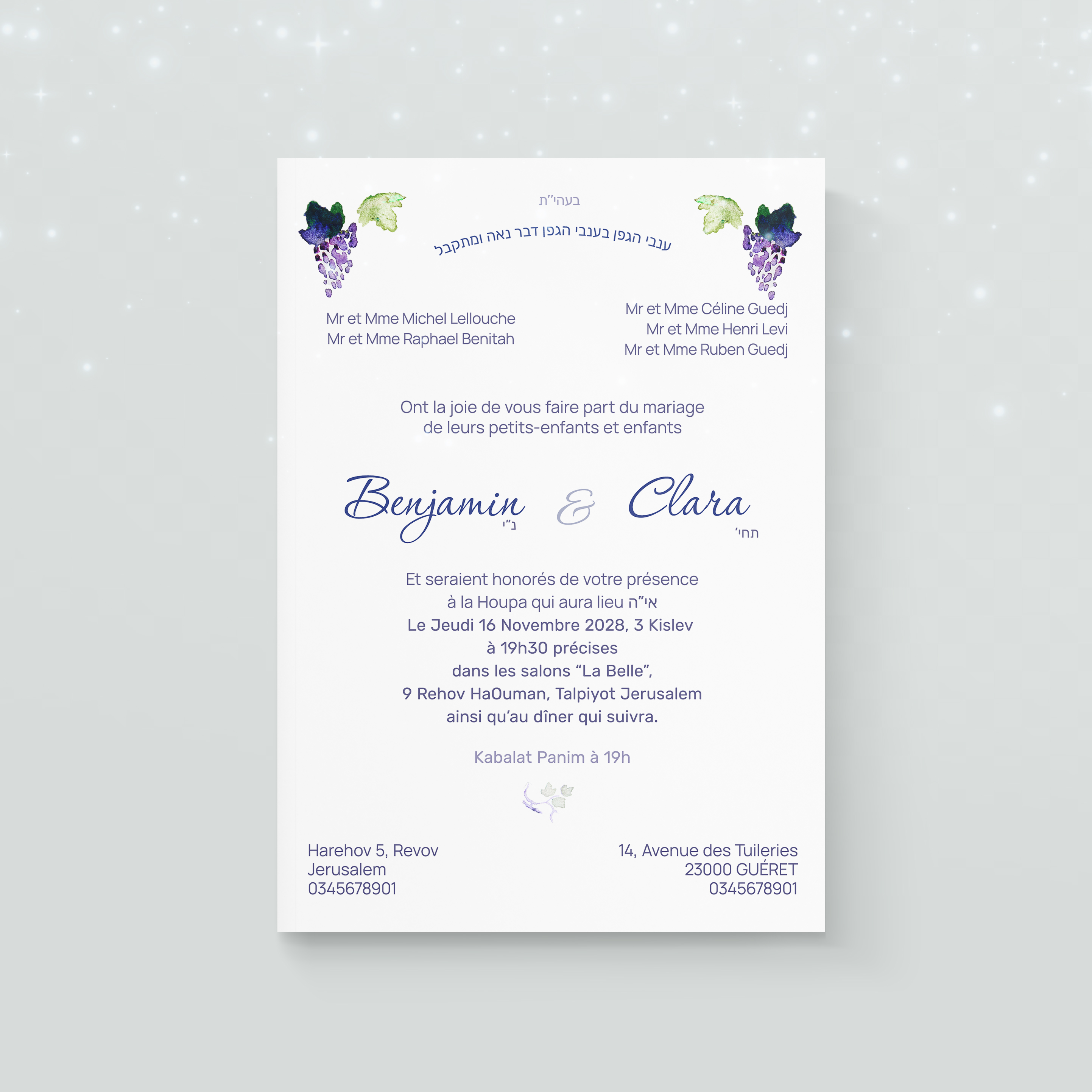 Green Leafs - The model stages a confident dominant hue, structured by regular layout and crisp typography. Our illustrators shaped premium aesthetics that value accuracy and sobriety. We deliver full personalization: you send us the text; we integrate it, harmonize the palette, and add a discreet logo. Fully digital, it reaches your guests instantly. Every detail—cadence, contrasts, margins—was calibrated to preserve flow and elegance. A contemporary, simple, lasting correspondence.