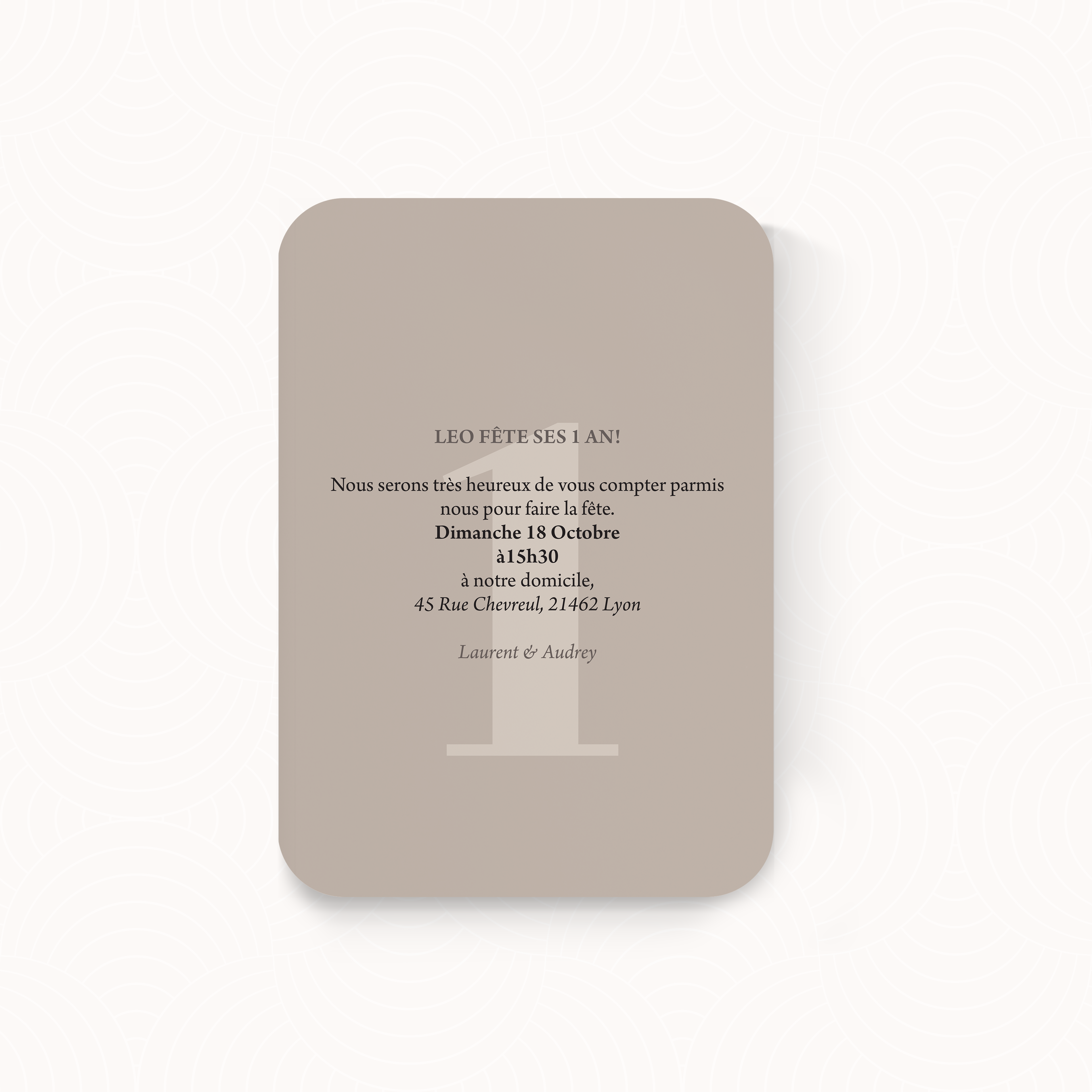 Number Card 1 - The drawing relies on fine lines and a calm dominant hue to give your announcement a clear presence. The layout is structured and welcoming, guiding the eye naturally. Crafted by our illustrators, this invitation merges rigor and sensitivity for fluid reading. We handle personalization: text integration, tone alignment, and a discreet logo if needed. In digital format, delivery is immediate and polished. Aesthetic choices aim for measure and coherence so your message resonates precisely. A premium, simple, and assured correspondence built to last.