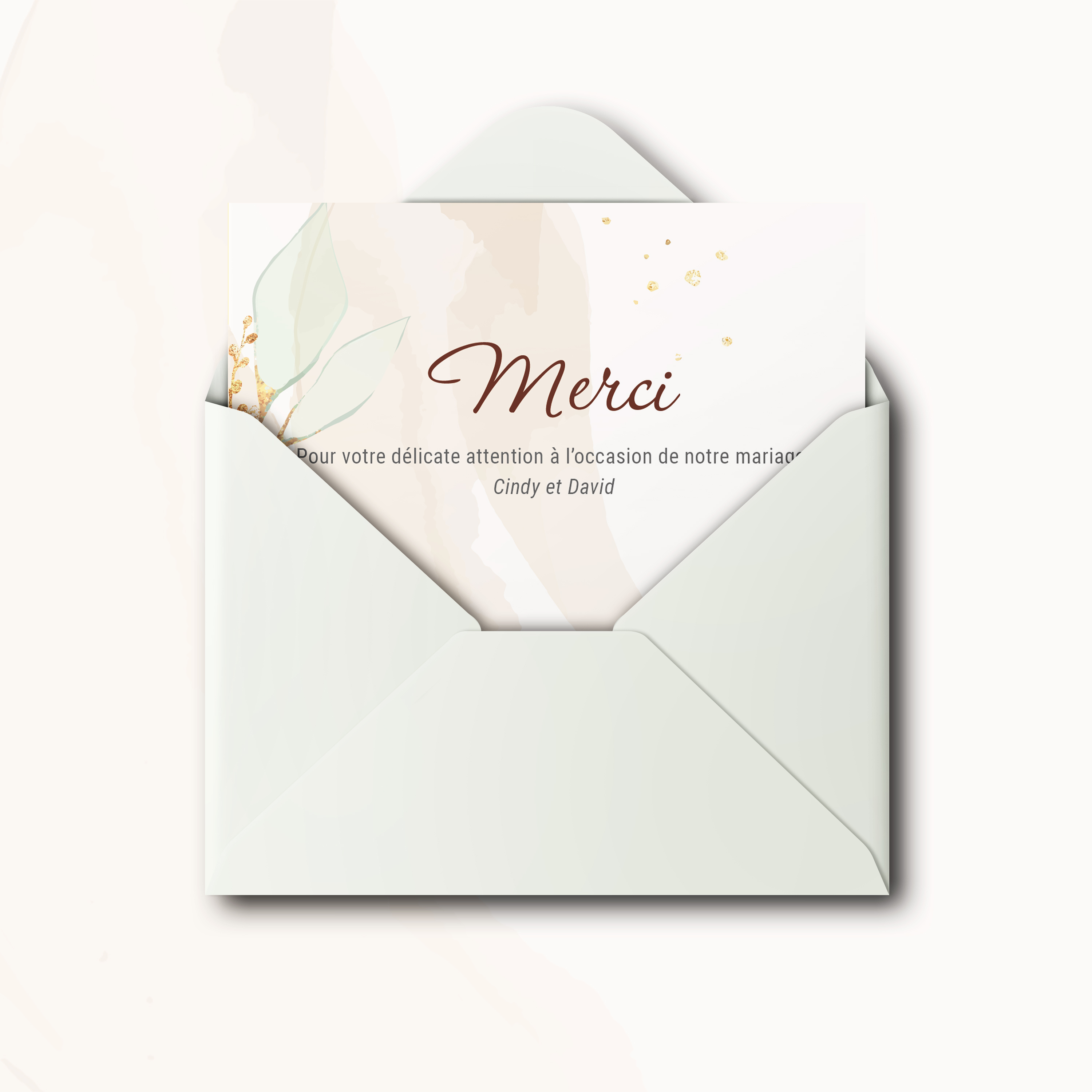 Sage Green Thanks - This invitation unfolds graphic sobriety where the dominant color guides the gaze gently. The regular grid and poised typography compose a precise premium frame. We handle personalization: send your text; we lay it out, harmonize the palette, and add a discreet logo if desired. Delivered exclusively digitally, it reaches your guests instantly. Every choice—white-space breathing, alignments, contrasts—was calibrated to preserve flow and refinement. A contemporary, simple, elegant correspondence.