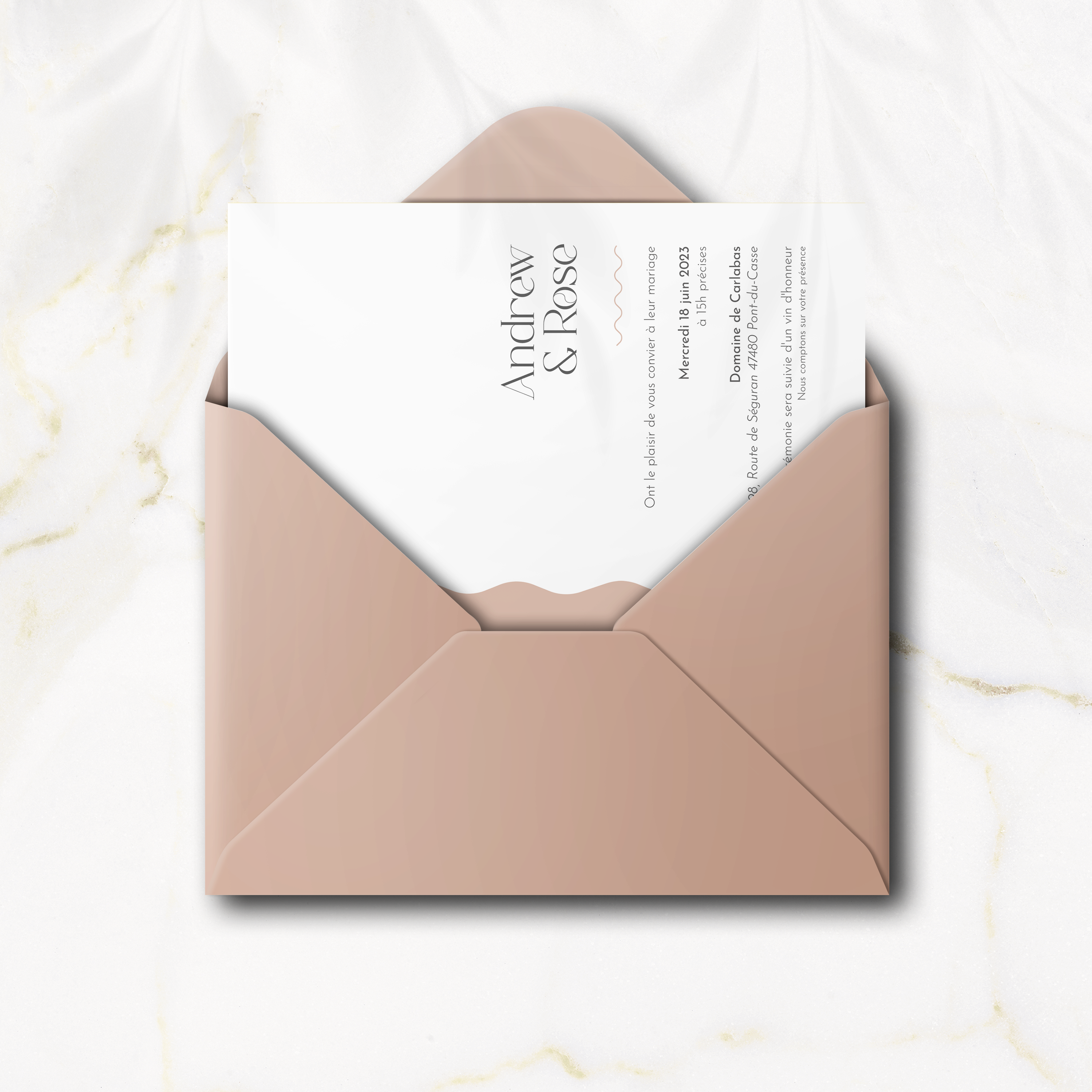 Wavy Invitation - Cette invitation se distingue par une dominante chromatique douce, accompagnée d’une structure nette et d’une typographie claire. Nos créateurs ont privilégié une esthétique premium où chaque détail sert la lisibilité. Nous assurons la personnalisation : vous nous confiez le texte, nous l’intégrons avec soin, ajustons la palette et ajoutons un logo discret si nécessaire. Entièrement digitale, elle rejoint vos invités instantanément. Chaque élément – marges, proportions, contrastes – a été travaillé pour une présence durable et élégante. Une correspondance contemporaine, sobre et raffinée, idéale pour vos moments essentiels.