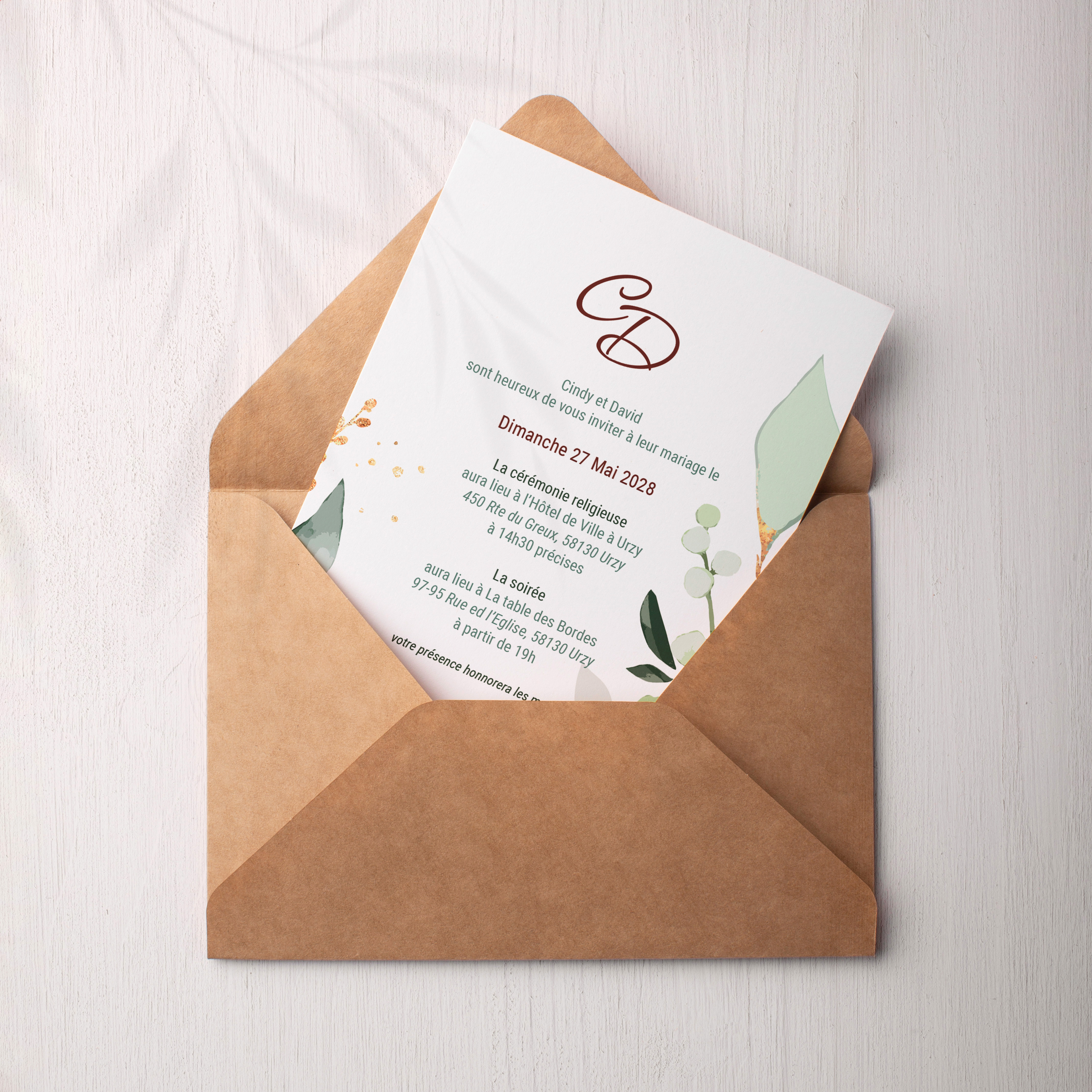 Sage Green Wedding - Le dessin choisit une écriture visuelle limpide : dominante chromatique claire, marges aérées, typographie nette. Pensée par nos illustrateurs, l’invitation affirme une présence premium sans emphase. Nous assurons la personnalisation complète : vous nous confiez votre texte, nous l’intégrons avec précision, accordons les couleurs et ajoutons un logo discret. 100% digitale, elle parvient immédiatement à vos invités. Chaque détail – proportions, cadence, échelle – a été pesé pour offrir une lecture fluide. Une correspondance contemporaine, sobre et raffinée.