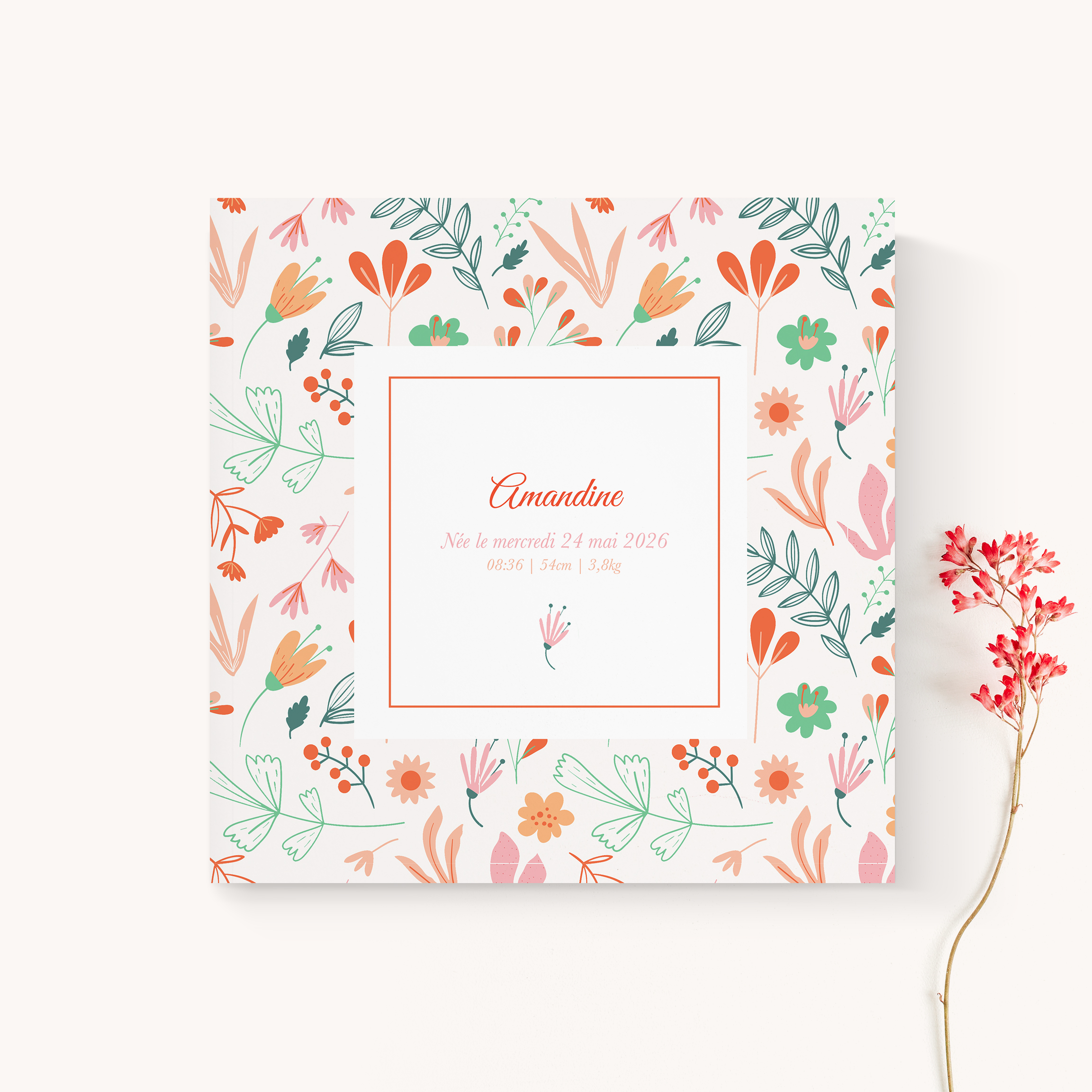 Motif à Fleur - Le dessin revendique une sobriété contemporaine : dominante chromatique claire, alignements précis, typographie lisible. Nos illustrateurs ont conçu un modèle premium qui laisse votre message respirer. Vous nous confiez le contenu ; nous le mettons en page avec soin, accordons la palette et ajoutons un logo discret selon vos besoins. 100% digitale, l’invitation rejoint vos invités en un instant. Les espacements réguliers, la cadence des titres et la structure limpide composent une élégance stable, pensée pour durer.