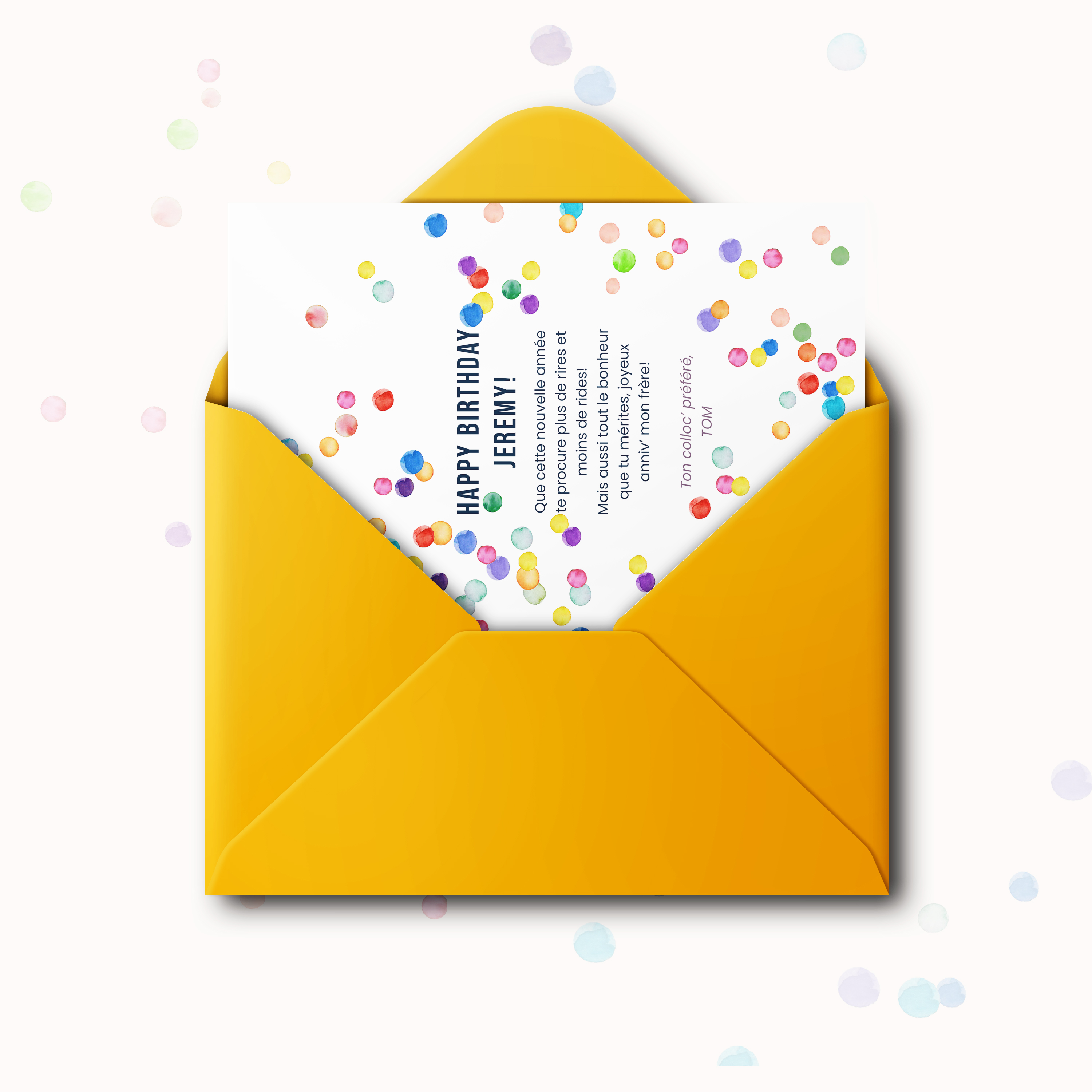 Confetti - הדגם ממחיש בהירות יציבה צבע דומיננטי רך פרופורציות מאוזנות וטיפוגרפיה מדויקת. המאיירים שלנו עיצבו אסתטיקה פרימיום המשלבת פשטות וקפדנות. אנו מבצעים התאמה מלאה אתם מוסרים טקסט אנו מרכיבים מכוונים ניואנסים ומוסיפים לוגו עדין. בדיגיטל בלבד ההזמנה מגיעה ללא עיכוב. כל בחירה היררכיה קצב וניגודים תוכננה לשמירת זרימה ואלגנטיות. התכתבות עכשווית פשוטה ומעודנת.