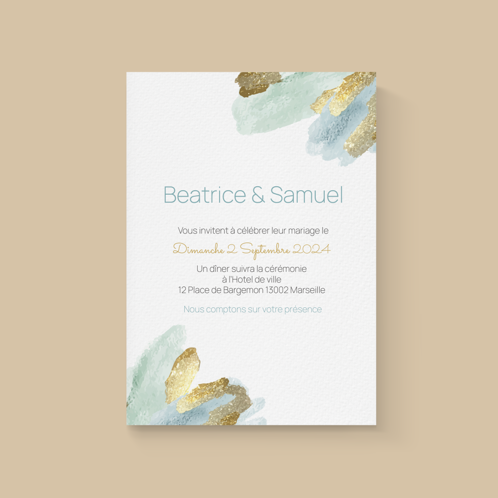 Blue Paint - The model asserts a crisp presence: confident dominant hue, precise alignments, and readable hierarchy. Our illustrators retained a purified graphic language to host your announcements with tact. We handle bespoke personalization: text integration, tone harmonization, and a discreet logo if needed. Fully digital, the invitation reaches recipients without delay. Visual parameters—margins, contrasts, leading—are tuned for reliable, lasting elegance. A premium, sober, contemporary correspondence.