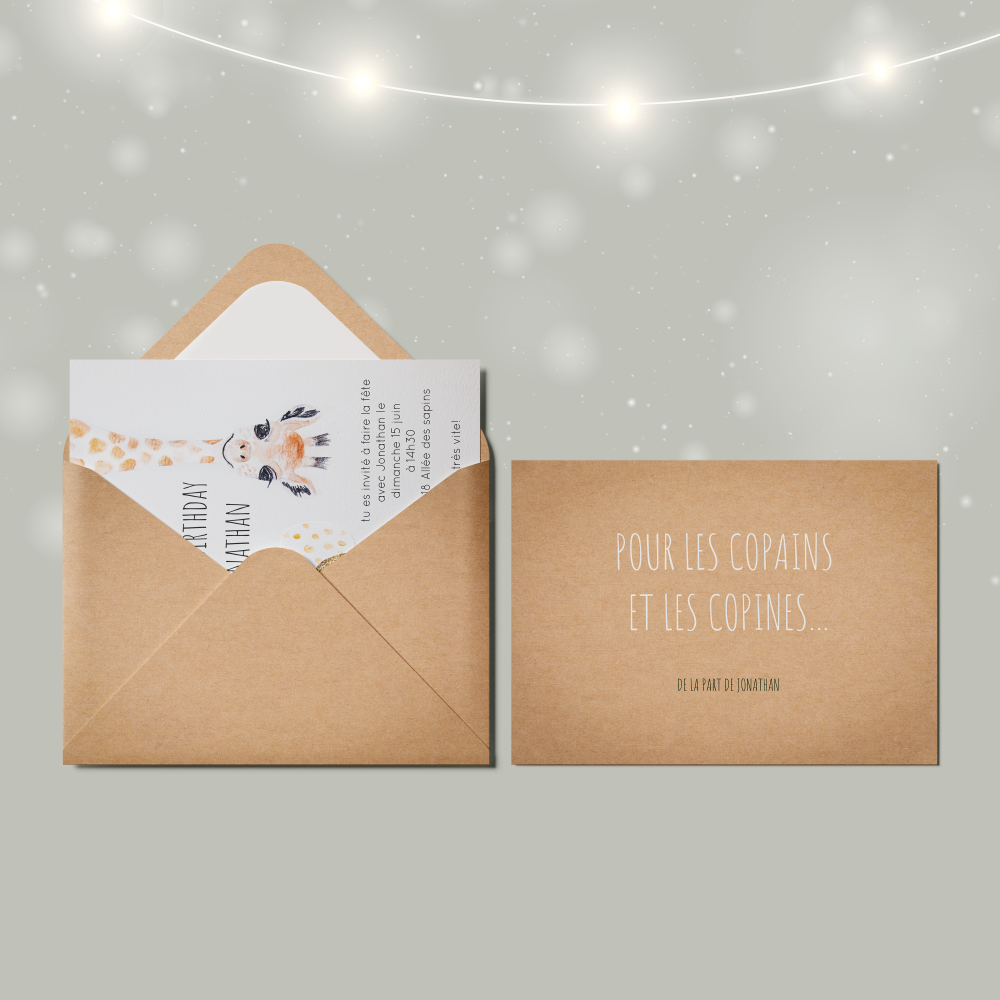 Giraffa - The drawing illustrates composed aesthetics: confident dominant hue, regular margins, and clear typography. Our creators envisioned a premium model that emphasizes sobriety and clarity. We provide personalization: you send us the text; we integrate it with care, harmonize colors, and add a discreet logo. Exclusively digital, it reaches your guests without delay. Every choice—alignments, proportions, contrasts—was designed to ensure elegance and flow. A contemporary, simple, refined correspondence.