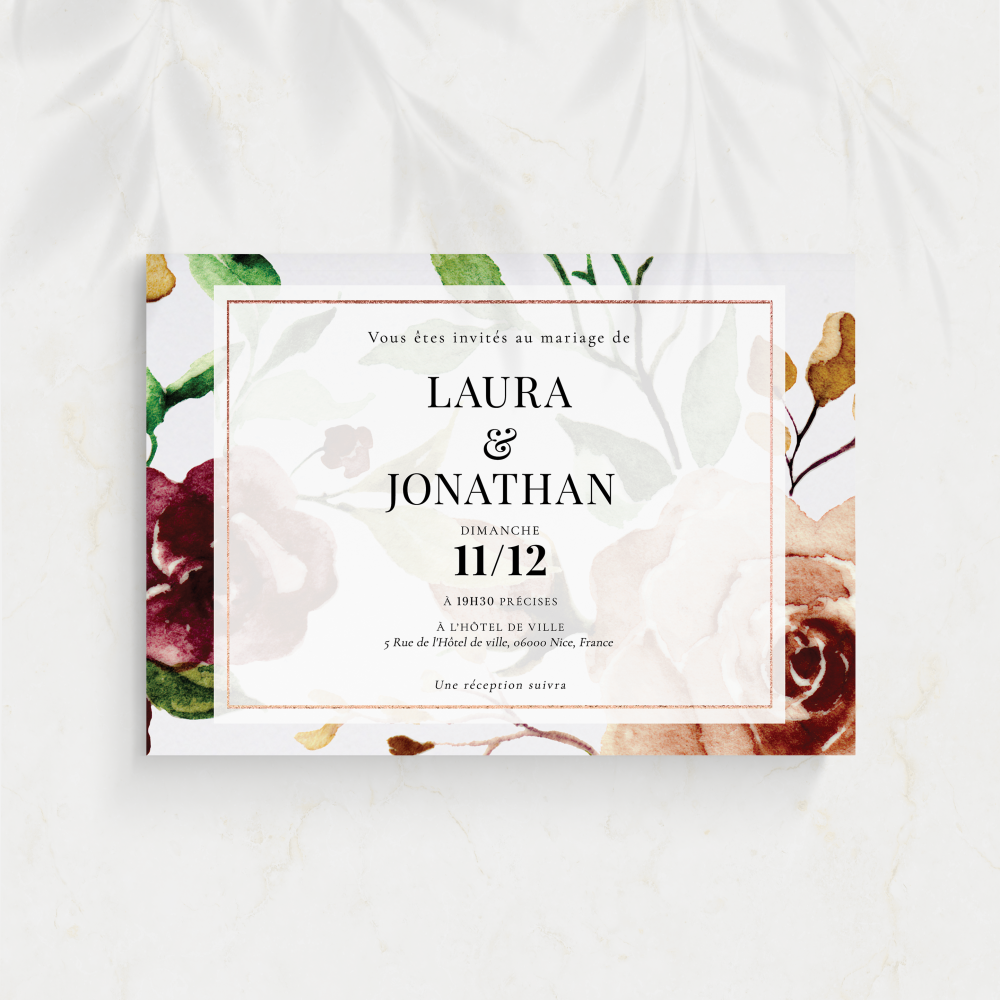 Floralys Landscape - Cette invitation affirme une esthétique nette : couleur dominante posée, proportions régulières, typographie claire. Nos créateurs ont conçu un modèle premium qui met vos textes en valeur avec mesure. Nous assurons la personnalisation complète : intégration de votre texte, harmonisation des teintes, ajout discret d’un logo. Diffusée exclusivement en numérique, elle atteint vos invités immédiatement. Chaque choix – hiérarchie, cadence, alignements – a été pensé pour préserver lisibilité et élégance. Une correspondance sobre, contemporaine et raffinée.