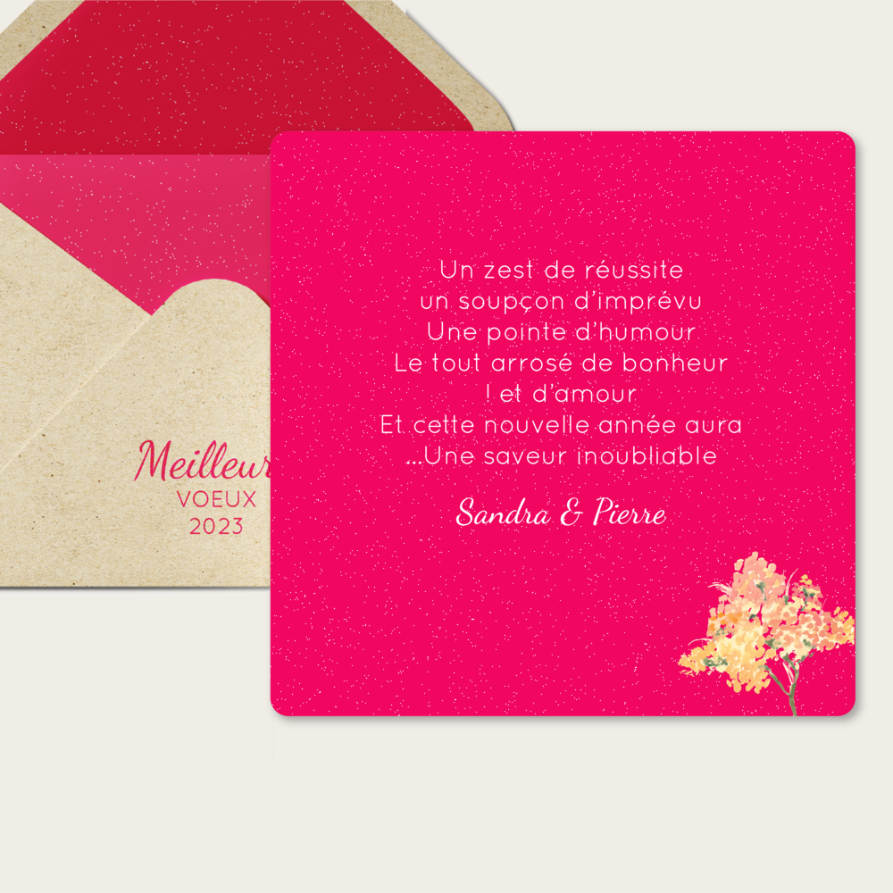 Pink Flower - The Pink Flower card shines in a vibrant, luminous rose that recalls the freshness of a blooming bouquet. Its floral motifs evoke energy and vitality, like an explosion of life and color. Designed as a greeting card, it expresses spontaneity and elegance, offering your words a refined and poetic frame. Each petal seems to vibrate, turning a message into a lively and meaningful gesture. Our illustrators created this model as a visual celebration, merging nature with contemporary design. We integrate your words carefully, adapt the shades if necessary, and add a discreet logo upon request. In digital format, Pink Flower is delivered instantly to your recipients, translating your message into an elegant and modern announcement. With Pink Flower, your wishes take the shape of a joyful and poetic bloom that brightens your correspondence with freshness and charm.