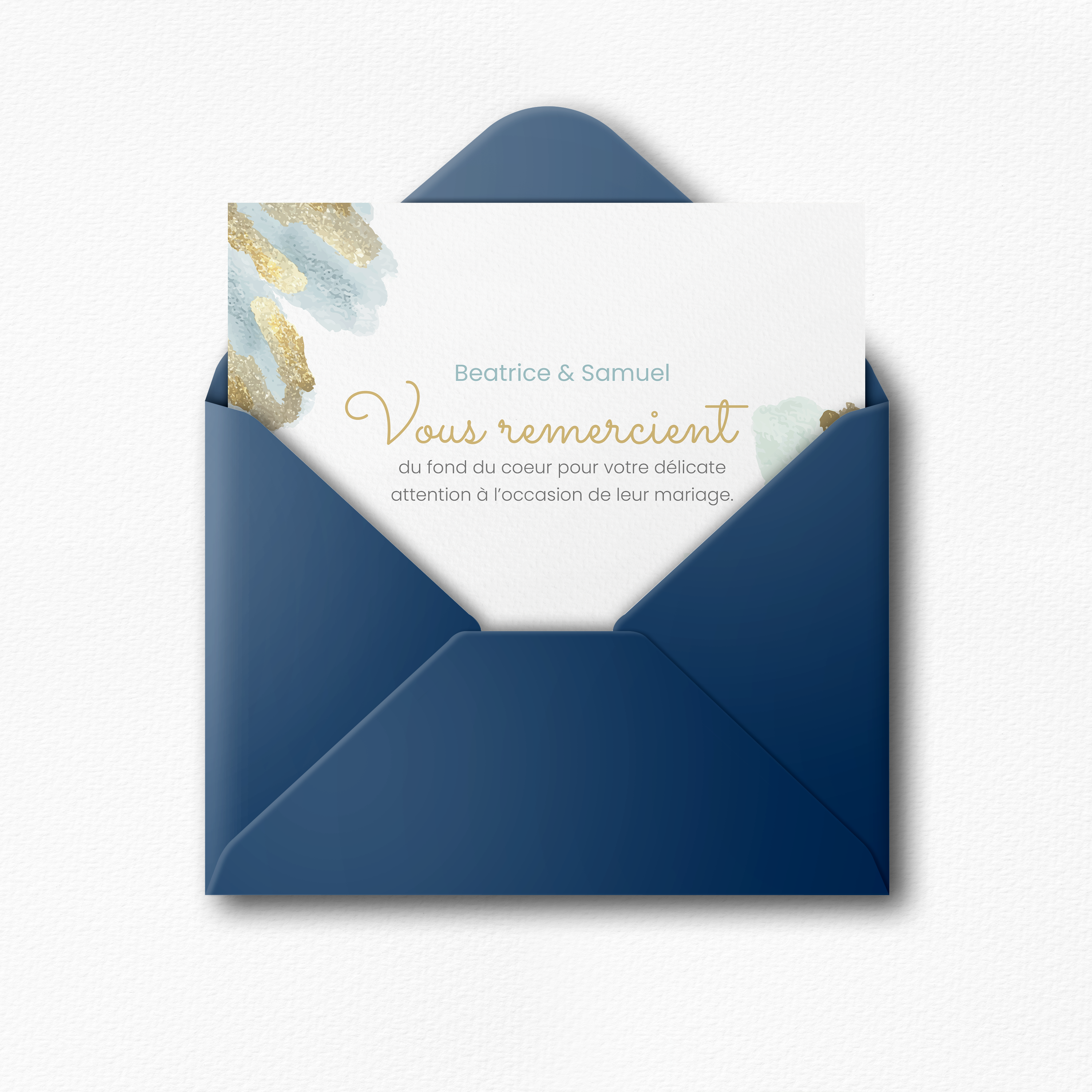 Blue Paint Thanks - The drawing asserts balanced aesthetics: a calm dominant color, sober margins, and clear typography. Our creators envisioned a premium invitation that values measure. We handle full personalization: you send us the text; we integrate it accurately, harmonize the palette, and add a discreet logo. Fully digital, it reaches your guests without delay. Every choice—proportions, alignments, cadence—was designed to preserve flow and elegance. A contemporary, simple, refined correspondence.