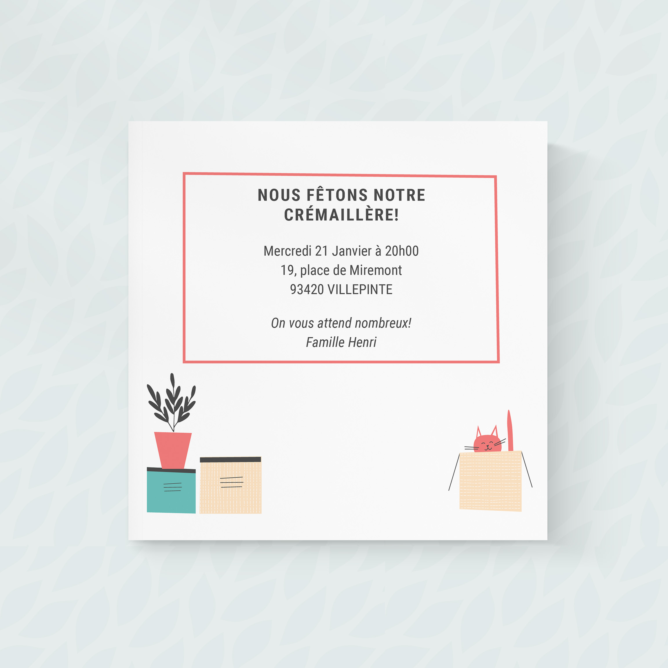 New Address - This invitation expresses itself through a clear dominant hue, reinforced by regular margins and precise typography. Our creators envisioned premium aesthetics that combine sobriety and refinement. You send us your text; we integrate it with care, harmonize the palette, and add a discreet logo. Fully digital, it reaches your guests instantly. Every parameter—proportions, cadence, hierarchy—was designed to preserve flow and elegance. A contemporary, reliable, elegant correspondence, ideal for announcing with clarity and inviting with tact.